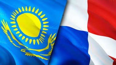 Kazakistan ve Panama bayrakları. 3 boyutlu dalgalanan bayrak tasarımı. Kazakistan Panama bayrağı, resim, duvar kağıdı. Kazakistan, Panama görüntüsüne karşı, 3 boyutlu görüntüleme. Kazakistan Panama ilişkileri ittifak ve ticaret, seyahat, turnuva