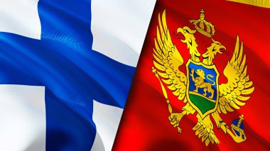 Finlandiya ve Karadağ bayrakları. 3 boyutlu dalgalanan bayrak tasarımı. Finlandiya Karadağ bayrağı, resim, duvar kağıdı. Finlandiya, Karadağ 'ın imajına karşı, 3D görüntüleme. Finlandiya-Karadağ ilişkileri