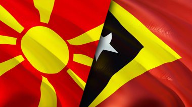 Kuzey Makedonya ve Doğu Timor bayrakları. 3 boyutlu dalgalanan bayrak tasarımı. Kuzey Makedonya Doğu Timor bayrağı, resim, duvar kağıdı. Kuzey Makedonya, Doğu Timor 'a karşı, görüntü 3D. Kuzey Makedonya Doğu Timo