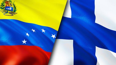 Venezuela ve Finlandiya bayrakları. 3 boyutlu dalgalanan bayrak tasarımı. Venezuela Finlandiya bayrağı, resim, duvar kağıdı. Venezuela, Finlandiya 'ya karşı imaj, 3D görüntüleme. Venezuela Finlandiya ilişkileri ittifak ve ticaret, seyahat, turnuva