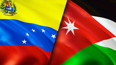 Venezuela ve Ürdün bayrakları. 3 boyutlu dalgalanan bayrak tasarımı. Venezuela Jordan bayrağı, resim, duvar kağıdı. Venezuela, Jordan 'a karşı, görüntü 3 boyutlu. Venezuela Ürdün ilişkileri ittifak ve ticaret, seyahat, turnuva