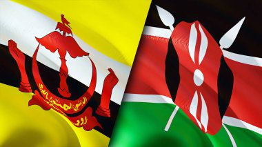 Brunei ve Kenya bayrakları. 3 boyutlu dalgalanan bayrak tasarımı. Brunei Kenya bayrağı, resim, duvar kağıdı. Brunei Kenya 'ya karşı, görüntü 3 boyutlu. Brunei Kenya ilişkileri ittifak ve ticaret, seyahat, turizm konsepti
