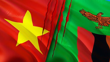 Vietnam ve Zambiya bayrakları. 3 boyutlu dalgalanan bayrak tasarımı. Vietnam Zambiya bayrağı, resim, duvar kağıdı. Vietnam, Zambiya 'ya karşı, görüntü 3 boyutlu. Vietnam Zambiya ilişkileri ittifak ve ticaret, seyahat, turizm konsepti