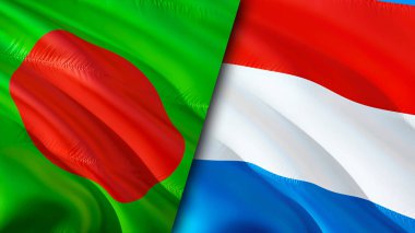 Bangladeş ve Lüksemburg bayrakları. 3 boyutlu dalgalanan bayrak tasarımı. Bangladeş Lüksemburg bayrağı, resim, duvar kağıdı. Bangladeş, Lüksemburg 'a karşı. Görüntü 3 boyutlu. Bangladeş Lüksemburg ilişkileri ittifakı