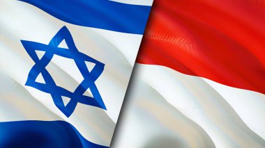 İsrail ve Endonezya bayrakları. 3 boyutlu dalgalanan bayrak tasarımı. İsrail Endonezya bayrağı, resim, duvar kağıdı. İsrail, Endonezya 'ya karşı, görüntü 3 boyutlu. İsrail Endonezya ilişkileri ittifak ve ticaret, seyahat, turnuva