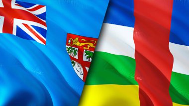 Fiji ve Orta Afrika Cumhuriyeti bayrakları. 3 boyutlu dalgalanan bayrak tasarımı. Fiji Orta Afrika Cumhuriyeti bayrağı, resim, duvar kağıdı. Fiji, Orta Afrika Cumhuriyeti 'ne karşı, görüntü 3 boyutlu. Fiji Orta Afrika