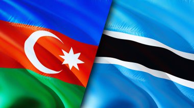 Azerbaycan ve Botswana bayrakları. 3 boyutlu dalgalanan bayrak tasarımı. Azerbaycan Botswana bayrağı, resim, duvar kağıdı. Azerbaycan, Botswana 'ya karşı, görüntü 3 boyutlu. Azerbaycan Botswana İlişkiler Birliği