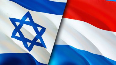 İsrail ve Lüksemburg bayrakları. 3 boyutlu dalgalanan bayrak tasarımı. İsrail Lüksemburg bayrağı, resim, duvar kağıdı. İsrail, Lüksemburg 'a karşı, görüntü 3D. İsrail Lüksemburg ilişkileri ittifak ve ticaret, seyahat, turnuva