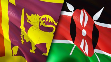 Sri Lanka ve Kenya bayrakları. 3 boyutlu dalgalanan bayrak tasarımı. Sri Lanka Kenya bayrağı, resim, duvar kağıdı. Sri Lanka Kenya 'ya karşı 3 boyutlu görüntü. Sri Lanka Kenya ilişkileri ittifak ve ticaret, seyahat, turizm konsepti