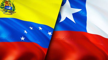 Venezuela ve Şili bayrakları. 3 boyutlu dalgalanan bayrak tasarımı. Venezuela Şili bayrağı, resim, duvar kağıdı. Venezuela, Şili 'ye karşı, görüntü 3 boyutlu. Venezuela Şili ilişkileri ittifak ve ticaret, seyahat, turizm konsepti