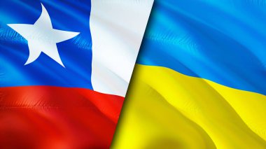 Şili ve Ukrayna bayrakları. 3 boyutlu dalgalanan bayrak tasarımı. Şili Ukrayna bayrağı, resim, duvar kağıdı. Şili, Ukrayna 'ya karşı, görüntü 3 boyutlu. Şili Ukrayna ilişkileri ittifak ve ticaret, seyahat, turizm konsepti