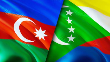 Azerbaycan ve Komoros bayrakları. 3 boyutlu dalgalanan bayrak tasarımı. Azerbaycan Komoros bayrağı, resim, duvar kağıdı. Azerbaycan, Comoros 'a karşı. Görüntü 3 boyutlu. Azerbaycan Komoros ilişkileri bir ittifak