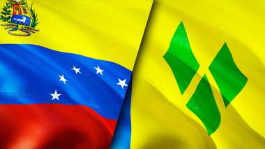 Venezuela, Saint Vincent ve Grenadine bayrakları. 3 boyutlu dalgalanan bayrak tasarımı. Venezuela Saint Vincent ve Grenadines bayrağı, resim, duvar kağıdı. Venezuela, Saint Vincent ve Grenadine 'e karşı