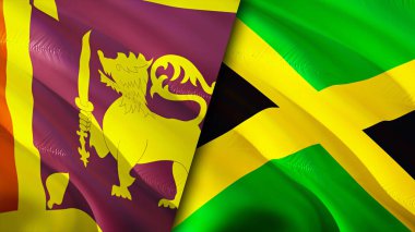 Sri Lanka ve Jamaika bayrakları. 3 boyutlu dalgalanan bayrak tasarımı. Sri Lanka Jamaika bayrağı, resim, duvar kağıdı. Sri Lanka, Jamaika 'ya karşı 3 boyutlu görüntü. Sri Lanka Jamaika ilişkileri ittifak ve ticaret, seyahat, turnuva