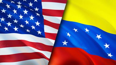 ABD ve Venezuela bayrakları. 3 boyutlu dalgalanan bayrak tasarımı. ABD Venezuela bayrağı, resim, duvar kağıdı. ABD, Venezuela 'ya karşı, görüntü 3 boyutlu. ABD Venezuela ilişkileri ittifak ve ticaret, seyahat, turizm konsepti