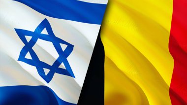 İsrail ve Belçika bayrakları. 3 boyutlu dalgalanan bayrak tasarımı. İsrail Belçika bayrağı, resim, duvar kağıdı. İsrail, Belçika 'ya karşı, görüntü 3D. İsrail Belçika ilişkileri ittifak ve ticaret, seyahat, turizm konsepti