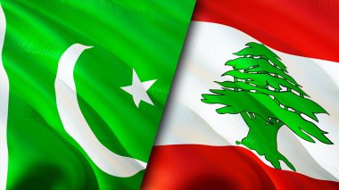 Pakistan ve Lübnan bayrakları. 3 boyutlu dalgalanan bayrak tasarımı. Pakistan Lübnan bayrağı, resim, duvar kağıdı. Pakistan, Lübnan 'a karşı, görüntü 3 boyutlu. Pakistan Lübnan ilişkileri ittifak ve ticaret, seyahat, turnuva