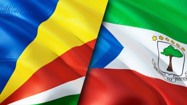 Seyşeller ve Ekvator Ginesi bayrakları. 3 boyutlu dalgalanan bayrak tasarımı. Seyşeller Ekvator Ginesi bayrağı, resim, duvar kağıdı. Seyşeller, Ekvator Ginesi 'ne karşı, görüntü 3D. Seyşeller Ekvator Ginesi