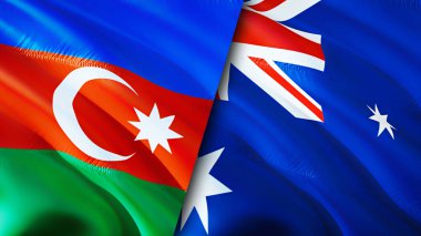 Azerbaycan ve Avustralya bayrakları. 3 boyutlu dalgalanan bayrak tasarımı. Azerbaycan Avustralya bayrağı, resim, duvar kağıdı. Azerbaycan Avustralya 'ya karşı, görüntü 3 boyutlu. Azerbaycan Avustralya ilişkileri