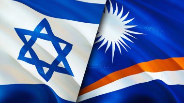 İsrail ve Marshall Adaları bayrakları. 3 boyutlu dalgalanan bayrak tasarımı. İsrail Marshall Adaları bayrağı, resim, duvar kağıdı. İsrail, Marshall Adaları 'na karşı. Görüntü 3 boyutlu. İsrail Marshall Adaları ilişkileri ittifak