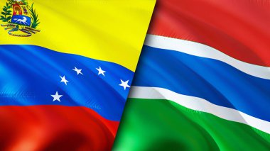 Venezuela ve Gambiya bayrakları. 3 boyutlu dalgalanan bayrak tasarımı. Venezuela Gambiya bayrağı, resim, duvar kağıdı. Venezuela Gambiya 'ya karşı, görüntü 3 boyutlu. Venezuela Gambiya ilişkileri ittifak ve ticaret, seyahat, turnuva