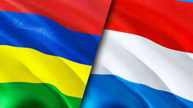 Mauritius ve Lüksemburg bayrakları. 3 boyutlu dalgalanan bayrak tasarımı. Mauritius Lüksemburg bayrağı, resim, duvar kağıdı. Mauritius, Lüksemburg 'a karşı, 3 boyutlu görüntü. Mauritius Lüksemburg İlişkiler İttifakı