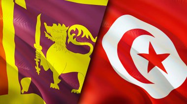Sri Lanka ve Tunus bayrakları. 3 boyutlu dalgalanan bayrak tasarımı. Sri Lanka Tunus bayrağı, resim, duvar kağıdı. Sri Lanka Tunus 'a karşı, görüntü 3 boyutlu. Sri Lanka Tunus ilişkileri ittifak ve ticaret, seyahat, turnuva