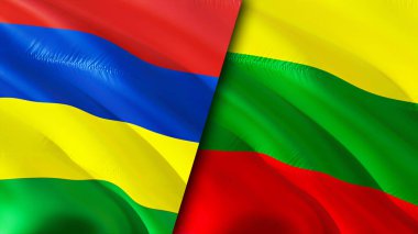Mauritius ve Litvanya bayrakları. 3 boyutlu dalgalanan bayrak tasarımı. Mauritius Litvanya bayrağı, resim, duvar kağıdı. Mauritius, Litvanya 'ya karşı, görüntü 3 boyutlu. Mauritius Litvanya ilişkileri ittifakı