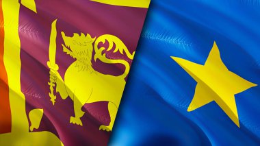Sri Lanka ve DR Kongo bayrakları. 3 boyutlu dalgalanan bayrak tasarımı. Sri Lanka DR Kongo bayrağı, resim, duvar kağıdı. Sri Lanka, DR Kongo 'ya karşı, görüntü 3 boyutlu. Sri Lanka DR Kongo ilişkileri