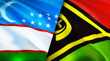 Özbekistan ve Vanuatu bayrakları. 3 boyutlu dalgalanan bayrak tasarımı. Özbekistan Vanuatu bayrağı, resim, duvar kağıdı. Özbekistan, Vanuatu 'ya karşı, 3D görüntüleme. Özbekistan Vanuatu ilişkileri bir