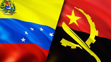 Venezuela ve Angola bayrakları. 3 boyutlu dalgalanan bayrak tasarımı. Venezuela Angola bayrağı, resim, duvar kağıdı. Venezuela, Angola 'ya karşı, görüntü 3 boyutlu. Venezuela Angola ilişkileri ittifak ve ticaret, seyahat, turnuva