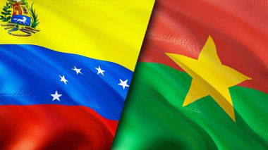 Venezuela ve Burkina Faso bayrakları. 3 boyutlu dalgalanan bayrak tasarımı. Venezuela Burkina Faso bayrağı, resim, duvar kağıdı. Venezuela, Burkina Faso 'ya karşı. Görüntü 3 boyutlu. Venezuela Burkina Faso ilişkileri