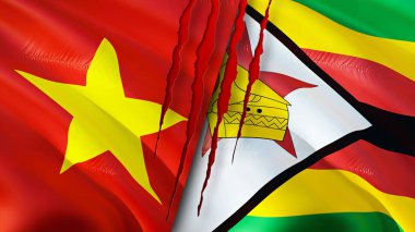 Vietnam ve Zimbabwe bayrakları. 3 boyutlu dalgalanan bayrak tasarımı. Vietnam Zimbabwe bayrağı, resim, duvar kağıdı. Vietnam, Zimbabwe 'ye karşı, görüntü 3 boyutlu. Vietnam Zimbabve ilişkileri ittifak ve ticaret, seyahat, turnuva
