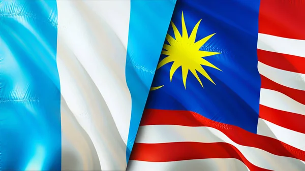 Σημαίες Γουατεμάλας Και Μαλαισίας Σχεδιασμός Τρισδιάστατης Κυματιστή Σημαίας Σημαία Γουατεμάλα — Φωτογραφία Αρχείου