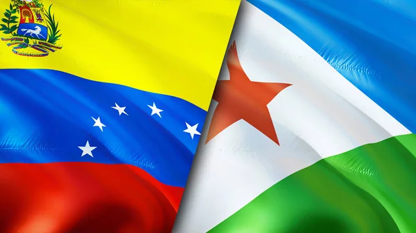 Venezuela Och Djibouti Flaggor Viftande Flagga Design Venezuela Djibouti Flagga — Stockfoto