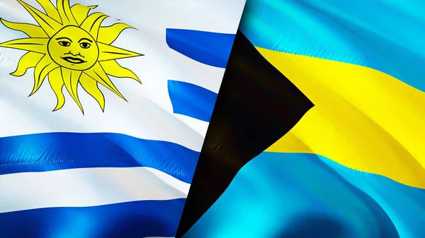 Banderas Uruguay Bahamas Diseño Banderas Waving Uruguay Bahamas Bandera Foto — Foto de Stock