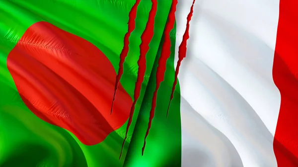 Banderas Bangladesh Italia Con Concepto Cicatriz Bandera Ondeante Representación Bangladesh —  Fotos de Stock