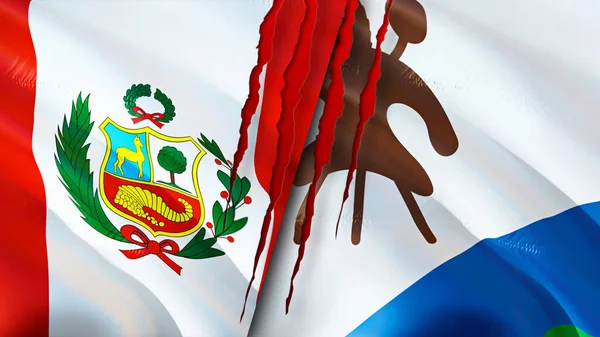 Bandiere Perù Lesotho Con Concetto Cicatrice Bandiera Sventolante Rendering Perù — Foto Stock