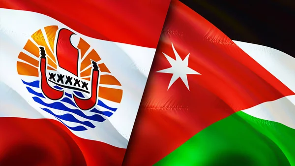 Franse Polynesië Jordanië Vlaggen Waving Vlag Ontwerp Frans Polynesië Jordanië — Stockfoto