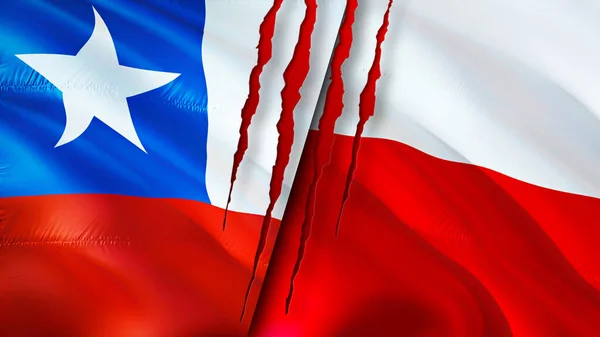 Banderas Chile Polonia Con Concepto Cicatriz Bandera Ondeante Representación Chile —  Fotos de Stock