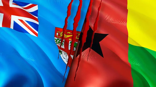 Fiji Guinee Bissau Vlaggen Met Litteken Concept Wuivende Vlag Weergave — Stockfoto