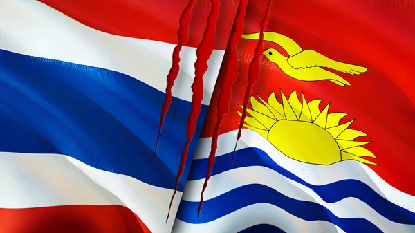 Tajlandia Kiribati Flagi Blizną Koncepcji Machanie Flagą Renderowanie Koncepcja Konfliktu — Zdjęcie stockowe
