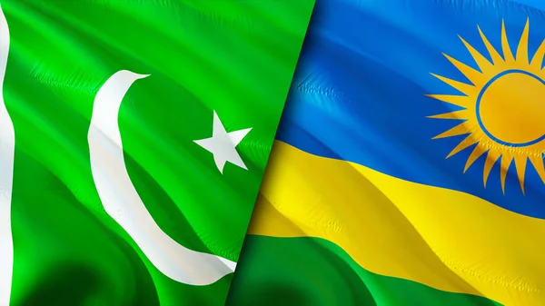 Pakistan and Rwanda flags. 3D Waving flag design. Pakistan Rwanda flag, picture, wallpaper. Pakistan vs Rwanda image,3D rendering. Pakistan Rwanda relations alliance and Trade,travel,tourism concep