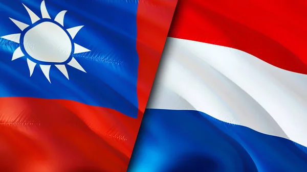 Taiwan and Netherlands flags. 3D Waving flag design. Taiwan Netherlands flag, picture, wallpaper. Taiwan vs Netherlands image,3D rendering. Taiwan Netherlands relations alliance an