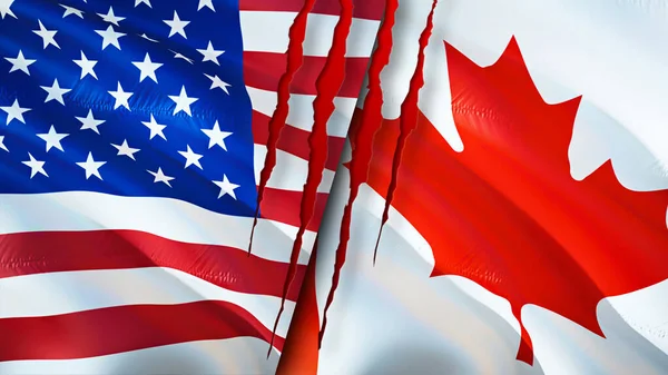 Banderas Canadá Con Concepto Cicatriz Bandera Ondeante Representación Concepto Conflicto — Foto de Stock
