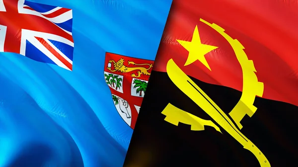 斐济和安哥拉的国旗 3D波浪旗帜设计 斐济安哥拉国旗 斐济对安哥拉的图像 3D渲染 安哥拉关系联盟与贸易 — 图库照片