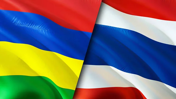 Mauritius and Thailand flags. 3D Waving flag design. Mauritius Thailand flag, picture, wallpaper. Mauritius vs Thailand image,3D rendering. Mauritius Thailand relations alliance an