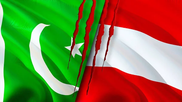 파키스탄과 오스트리아의 깃발에는 흉터가 있습니다 웨이브 플래그 렌더링 파키스탄과 오스트리아의 — 스톡 사진