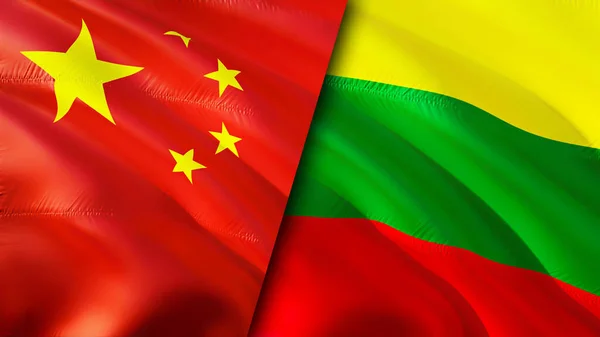 China Lithuania Flags Waving Flag Design China Lithuania Flag Picture — Stock Photo, Image