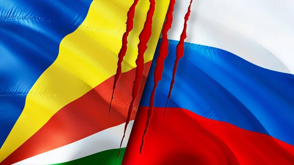 Seychelles Russia Flags Scar Concept Waving Flag Rendering Seychelles Russia — Stock Photo, Image